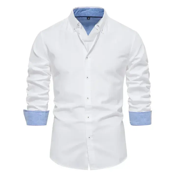 día del padre Camisas ajustadas de calidad de marca para hombres Camisa Oxford de algodón de otoño para hombres Camisas de manga larga con botones para hombres Camisas de negocios casuales - 1