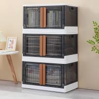 Contenedores de Almacenamiento con Tapas, Juego de 3 Grandes Cajas de Almacenamiento de Plástico de 72L con Ruedas y Puerta, Caja Plegable Transparente para Ropa/Juguetes/Camping, 64 x 40 x 37 cm - details 0
