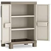 Armario de Almacenamiento Alto de Resina 2 Puertas Regulables en Altura 4 Baldosas Color Arena/Gris - details 16