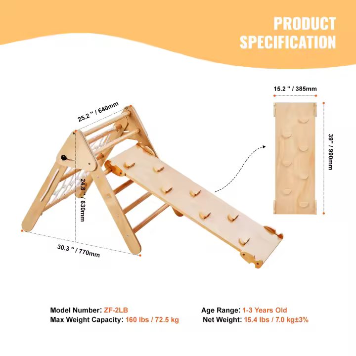 SucceBuy Juego de triángulos Pikler, juguetes de escalada Montessori para niños pequeños de 1 a 3 años, patio interior de madera con triángulo y rampa - 1