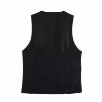 Chaqueta holgada de dos piezas con botones para el verano 2025, pantalones anchos de cintura alta y blazer con cuello en V y lazo. - details 3