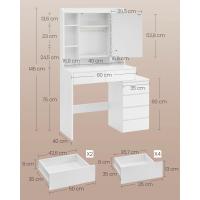 Tocador con Luces LED de Brillo Ajustable, Mesa de Maquillaje con Espejo, Compartimentos Abiertos, Estantes Ajustables, Estación de Maquillaje, Moderno, Blanco Nube - details 4