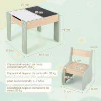 Juego de mesa y silla infantil 4 en 1, mesa infantil de madera con 2 sillas, manualidades, dibujo, lectura, mesa infantil con almacenamiento, pizarra desmontable para guardería (verde) - details 5
