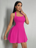 Vestido corto de verano con cuello Halter para mujer, vestido de verano con cintura acampanada, Y2K - details 9