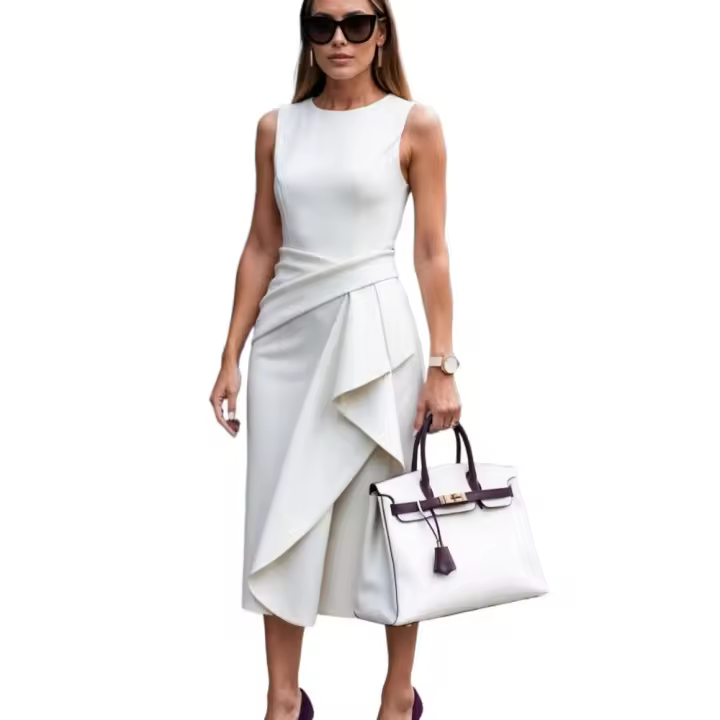 Vestido Elegante sin Mangas de Verano 2025 para Mujer Cuello Redondo, Corte Ajustado, Material de Poliéster - 1