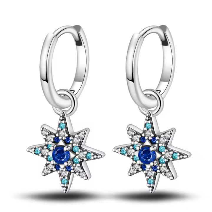 Pendientes de plata 925 con diseño de luna y estrellas, 2 pares para mujer, pendientes de hexagrama de plata de ley 925 para joyería de boda fina - 1