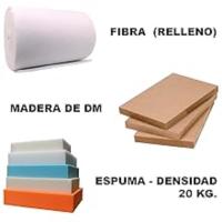 Collage de los materiales que componen el cabecero como madera de DM, espuma y fibras
