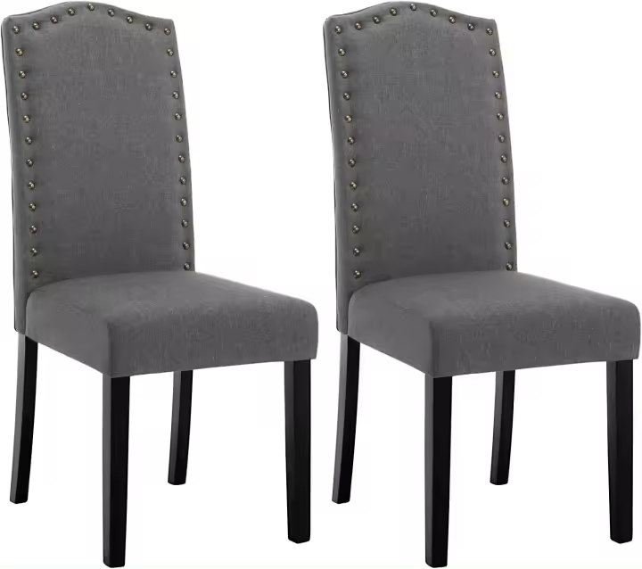 Conjunto de 2 Sillas Moderna de Comedor Taburetes para Sala de Reuniones Sillas Vintage con Remaches Sillas con Respaldo Asiento de Lino, Gris Oscuro, BH386dgr-2 - 1