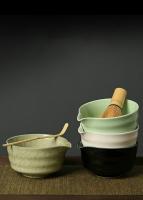 Juego de té Matcha japonés de cerámica de bambú, 5 uds., calidad alimentaria con boquilla, cuenco para mezclar, agitador japonés reutilizable seguro - details 1