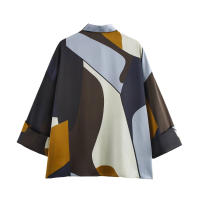 TRAFZA 2025 Camisa estampada de satén de seda a la moda de primavera para mujer, blusa con puños enrollados y botones ocultos, Tops elegantes informales para mujer - details 1