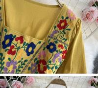 Primavera/Verano mujer viaje vacaciones Vintage largo estilo étnico bohemio bordado cintura atar algodón y vestido - details 10