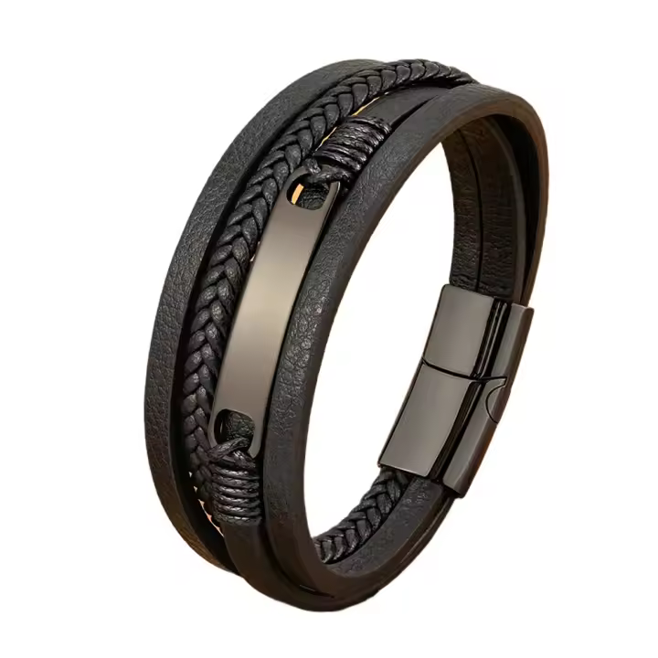Pulsera de Cuero Trenzado de Múltiples Capas para Hombre Correa de Acero Inoxidable Informal con Broche Accesorios de Joyería Regalo - 1