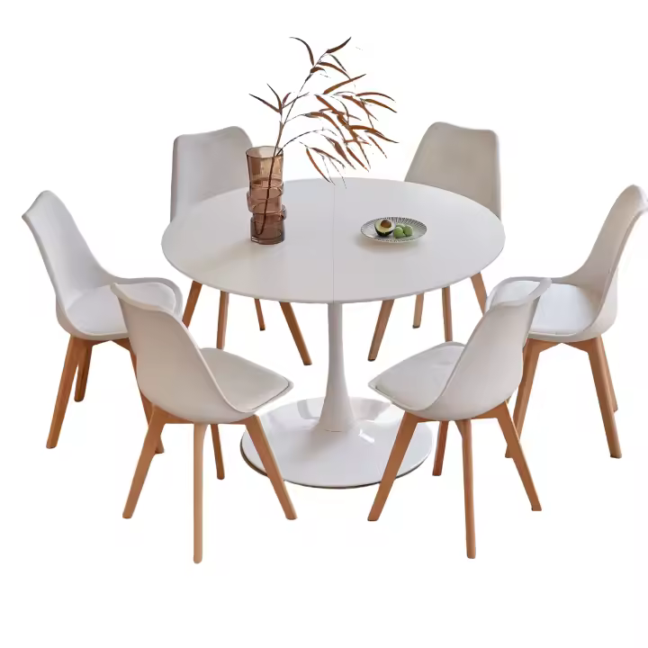 EGOONM Mesa de comedor redonda de 110 cm y juego de sillas de comedor de 6 piezas para cocina, escritorio de estudio en casa, mesa de centro, comedor blanco/negro - 1