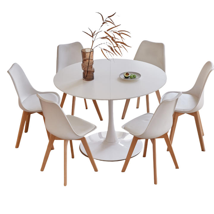 EGOONM Mesa de comedor redonda de 110 cm y juego de sillas de comedor de 6 piezas para cocina, escritorio de estudio en casa, mesa de centro, comedor blanco/negro