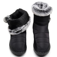 Botas de nieve de felpa para exteriores, botines de algodón de caña media con velcro ensanchado para mujer, botas de algodón impermeables para mujer - details 9