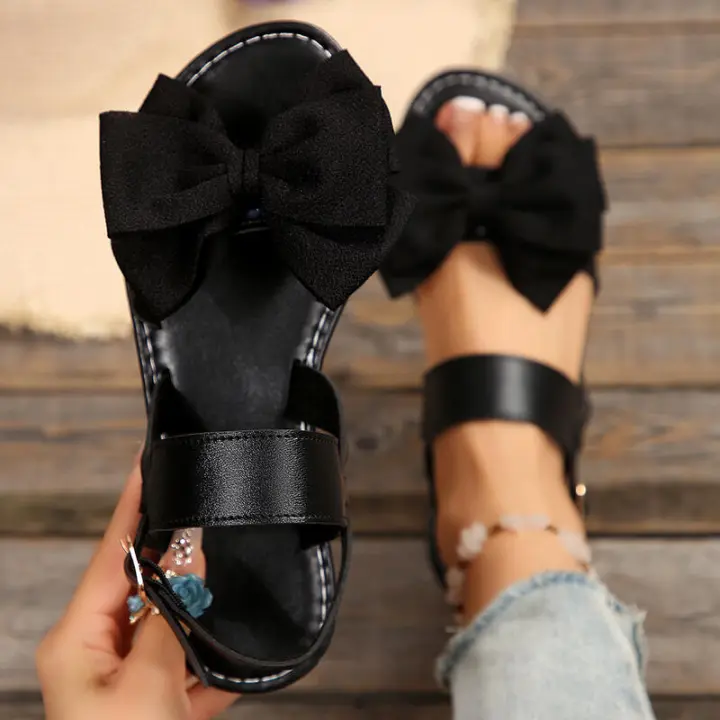 Sandalias de playa versátiles casuales de mariposa planas redondas talla grande 36 para mujer - 1