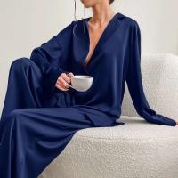 Conjunto de pijama sexy para mujer Bo Cut, tres pantalones informales sueltos de manga larga, top cómodo para el hogar de seda satinada suave, 2 piezas - details 17