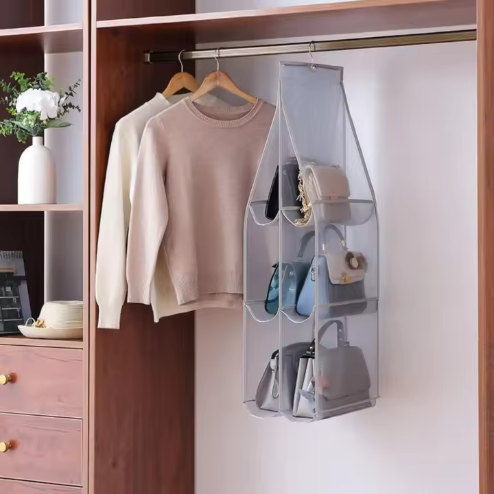 Bolsa de almacenamiento de bolso de doble cara, ahorro de espacio, a prueba de polvo, colgador de artículos diversos, estante de almacenamiento, organizador de bolso de almacenamiento - 1