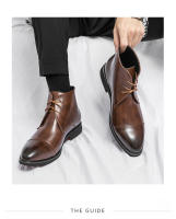 Nuevas botas cortas con cordones, botines derby de punta, informales de negocios, zapatos de cuero de color sólido británico. - details 7