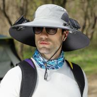 2 ventilador Solar sombrero para el sol con ventilador Solar impermeable transpirable ala ancha sombrero para el sol protección solar recarga USB sombrero de cubo para el sol Camping - details 2