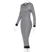 Vestido Midi estampado de manga larga para mujer, vestido ceñido calado, ropa de calle sexi, Otoño Invierno, Club, elegante y delgado - details 11
