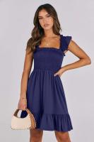 Vestido Mini de Verano Casual Boho para Mujer 2025 Cuello Cuadrado sin Mangas con Volantes de Cintura Swing A-e - details 16