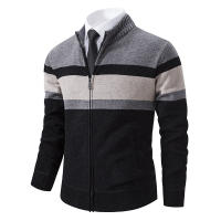 Suéter cómodo para mantener el calor para hombre, Tops informales con cuello levantado versátiles, abrigo grueso de lana a rayas a la moda para otoño e invierno - details 3