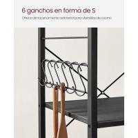 Estantería de Cocina con Ruedas, Carrito de Servicio de 3 Niveles, Estantería para Microondas, Horno, Tostadora, Marco de Metal con 6 Ganchos, Marrón Rústico y Negro - details 15