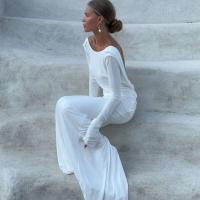 Elegante Vestido Largo con Espalda Descubierta Copea Delgada Blanca con Mangas - details 5
