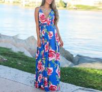Vestido Floral largo bohemio para mujer, falda sin mangas, cuello en V, Espalda descubierta, primavera, verano, negro, blanco, azul, red42, 40, 38 - details 13