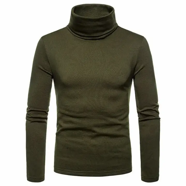 Suéter de punto de cuello alto para hombre, Jersey informal, ajustado, básico, doble cuello, Tops de otoño e invierno - 1