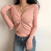 2025 suéter Sexy con cuello en V para mujer, Jersey de punto de otoño, Jersey elegante suave coreano ajustado de manga larga para mujer, Top básico nuevo de invierno - details 5