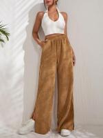 Pantalones de pana para mujer, pantalón liso con abertura, pierna recta, cintura alta, ancho, otoño, elegante y Original - details 6