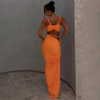 BUNO-Conjunto de 2 piezas de tejido para mujer, camisolas cortas plisadas lisas impresionantes + faldas largas de cintura alta, traje de vacaciones de tendencia femenina - details 5