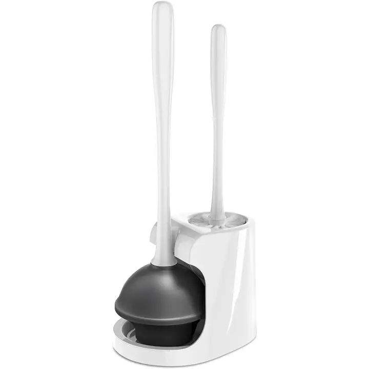 Juego de Desatascador y Escobilla para Inodoro y Blanco - Diseño Práctico y Elegante - Almacenamiento Higiénico y que Ahorra Espacio - 1
