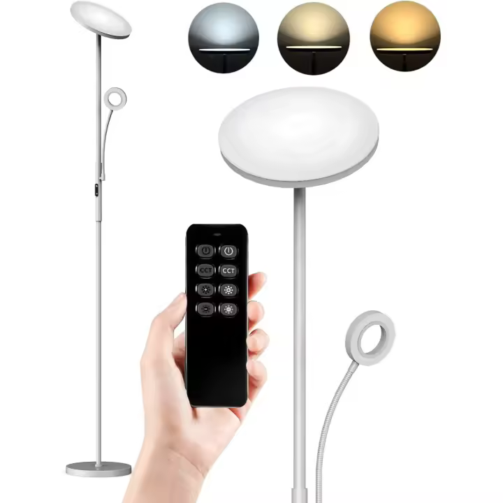 Lámpara de pie regulable de 30W con luz de lectura de 5W, 3 temperaturas de color, lámpara de pie con mando a distancia, moderna luz de pie LED para salón, dormitorio, oficina - 1