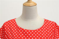 Women summer vintage 1950s 60s big swing party polka dot dress - details 54