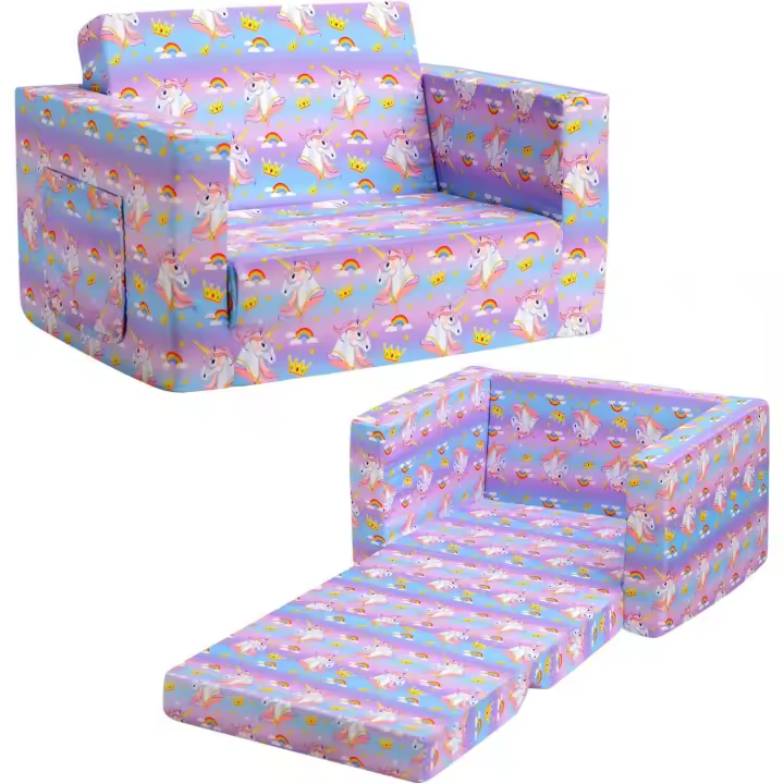 Sillón Infantil Sofá Cama 2 en 1, Convertible a Tumbona, Sofá Suave para Niñas y Niños, Día del Niño y Cumpleaños, Gris Claro - 1