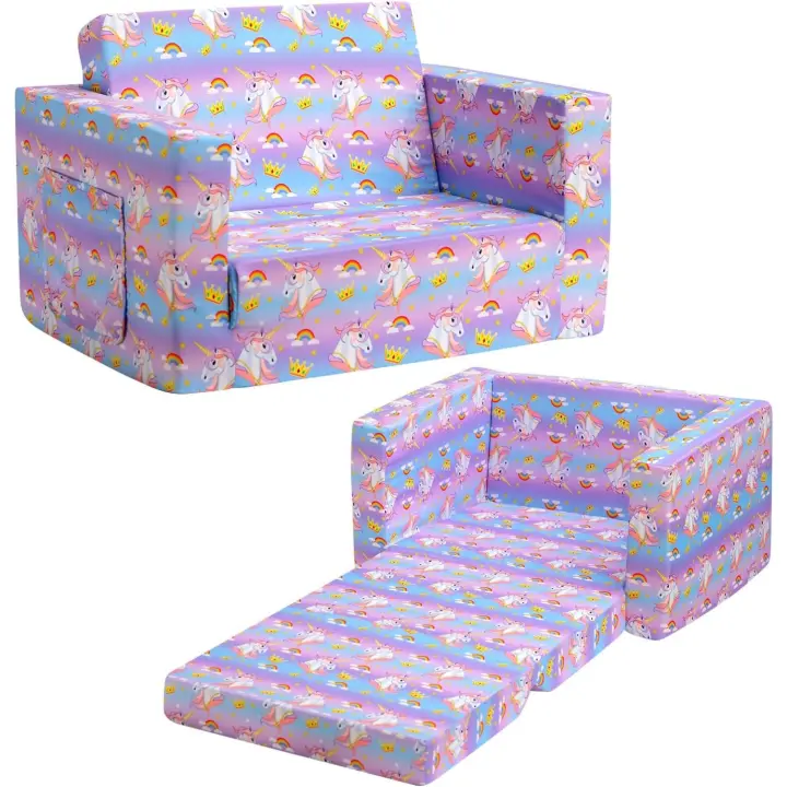 Sillón Infantil Sofá Cama 2 en 1, Convertible a Tumbona, Sofá Suave para Niñas y Niños, Día del Niño y Cumpleaños, Gris Claro - 1