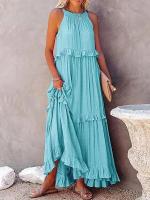 2025-Vestido largo de fiesta con volantes para mujer, traje Sexy sin mangas, ropa de baile, línea A, bohemio, vacaciones - details 12