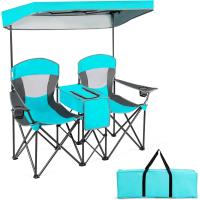 Sillas de Camping Plegables, Silla Plegable Portátil Doble con Bolsa de Transporte Refrigeradora, Silla de Picnic de 2 Asientos para Exteriores con Mesa y Dosel Desmontable (Azul) - details 18