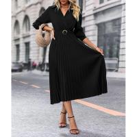Vestido de manga larga plisada para mujer, elegante, hermoso, color sólido, moda - details 13