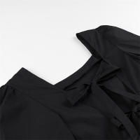 OUWU- Camisa Corta De Manga Abullonada Para Mujer De, Cuello Cuadrado Simple, Espalda Plisada, Puños Elásticos Sólidos, Dobladillo Suelto Informal, Blusa Corta, Nueva Camisa Elegante Para Primavera Y Verano - details 9
