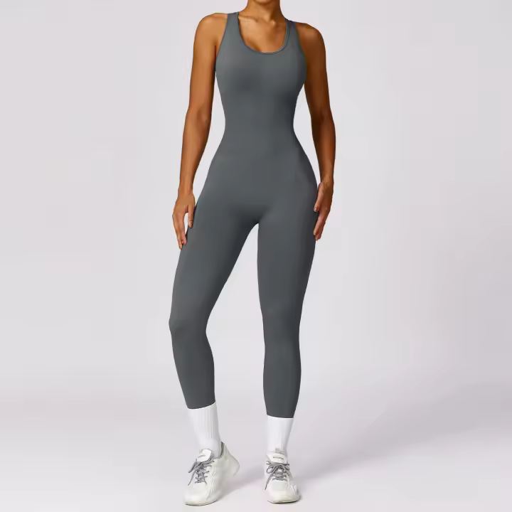 Body deportivo sin costuras, material de nailon delgado, patrón sólido - 1
