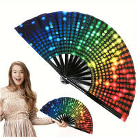 Abanico plegable fluorescente grande, abanico de mano de bambú Kung Fu, abanico colorido para fiestas, accesorio de baile y actuación, abanico para eventos festivos con diseño de anillo, ideal para fiestas y reuniones - details 2