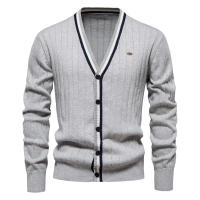 Cárdigan con cuello en V para hombre, suéter de manga larga, Chaqueta de punto con ribete de Color de contraste de moda - details 7