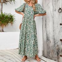 Vestido suelto de manga media con cuello redondo y falda larga floral informal retro de talla grande - details 8