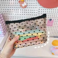 Neceser de viaje con cremallera para mujer, bolsa de maquillaje de malla transparente negra, organizador de almacenamiento, bolsa de cosméticos informal - details 21