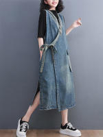 Vestidos de mujer de lujo con diseño de cinturón denim sin mangas para el verano 2023 estilo clásico de gran tamaño lavado a mano algodón forro chino - details 3