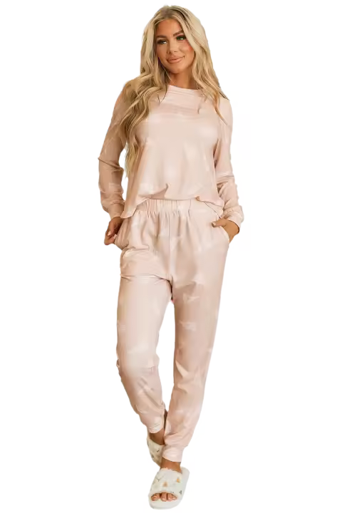 Elrachen Conjunto de pijama de dos piezas holgado con estampado de árbol de Navidad para mujer, albaricoque, tallas S-XL - 1
